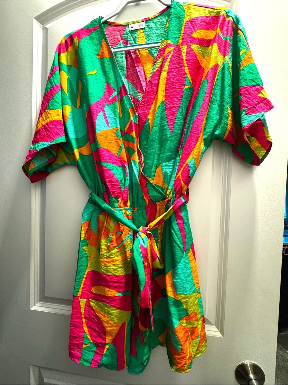 Cupshe Multicolor Tropical Print Short Romper - Green, Pink, Orange, Yellow